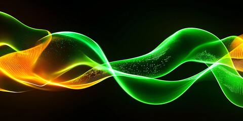 Fototapete - Abstract green and orange particles flowing background