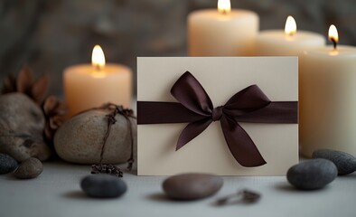 Elegant gift card with candles and stones
