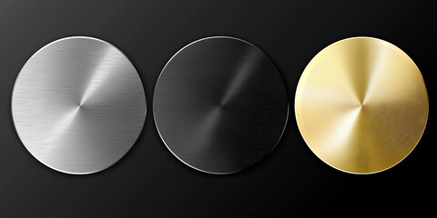 Leinwandbilder - Brushed metal circles showing silver, black and gold textures
