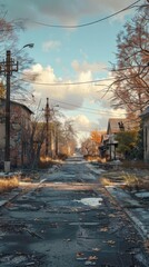 Wall Mural - empty streets of a derelict suburban neighborhood, 4k hyperrealistic photo