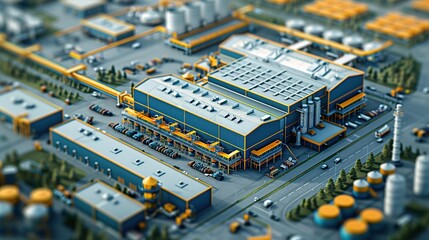 Canvas Print - Aerial drone view capturing expansive industrial complexes, highlighting extensive production facilities and infrastructure, perfect for industrial showcases. High resolution Illustration, in the