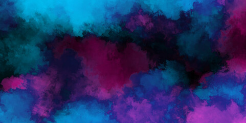 Wall Mural - Abstract dark watercolor aquarelle paper textured ink effect grungy wet pastel watercolor beautiful colorful fantasy light blue, purple and pink shades watercolor abstract design background. 
