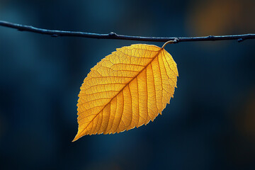 Canvas Print - Vibrant orange leaf hanging on a branch during autumn afternoon