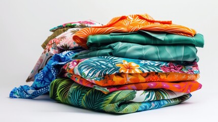 Poster - Stack of Colorful Tropical Patterned Fabric