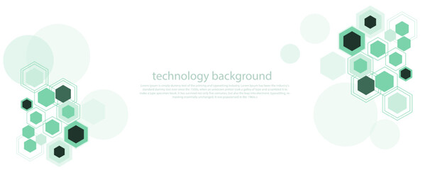 Wall Mural - geometric abstract background with green hexagons. structure molecule and communication. science, te