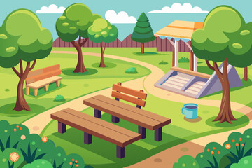 Canvas Print - Park landscape with a bench