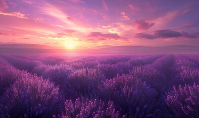 Canvas Print - Lavender fields stretching under a vibrant purple sky, 4K hyperrealistic photo