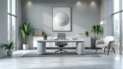 Canvas Print - Professional Office Setup: A clean and organized office setup with modern furniture and a professional atmosphere, suitable for business-related illustrations and corporate themes. High resolution