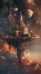 Wall Mural - floating celestial citadel in the cosmos, 4k hyperrealistic photo