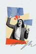 © deagreez - Composite trend artwork sketch image photo collage of scream young lady gesture fist up crowd protest demonstration placard strike picket