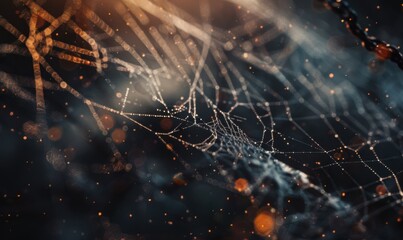Detailed close-up of a spider web, 4K hyperrealistic photo