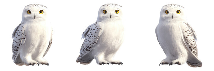 Three snowy owls isolated transparent background   wildlife  bird  nature  animal