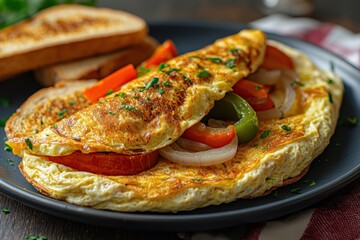 Vegetable Omelette with Bell Peppers, Onions, and Toasted Bread