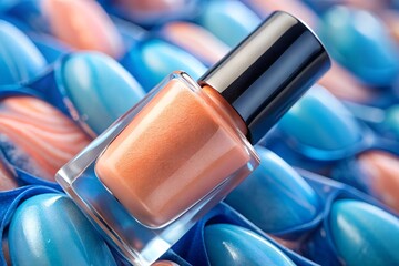 Glossy blue and peach bodycare nail polish paint texture cosmetic makeup beauty pattern background