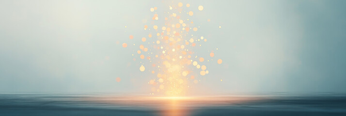 Abstract background with warm, golden bokeh lights against a soft, blue backdrop.