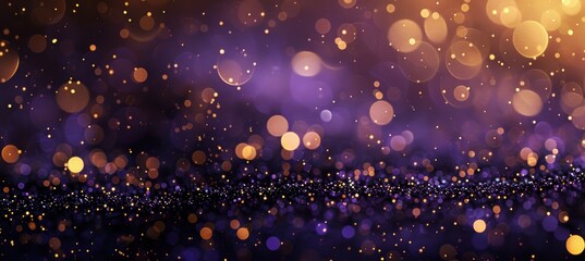 Festive Abstract Golden Bokeh Lights on Dark Purple Background for New Year's Celebrations