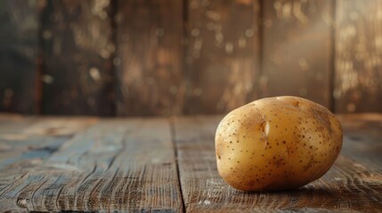 Wall Mural - A Single Russet Potato on a Weathered Wooden Surface