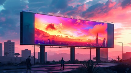 Wall Mural - Digital billboard mockup with dynamic, high-resolution displays and vivid visuals, perfect for presenting effective digital marketing campaigns in a cityscape. High resolution Illustration, in the