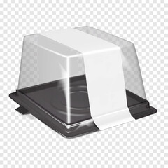 Wall Mural - square plastic cake carrier box with clear dome lid and white blank label sticker. realistic 3d vect