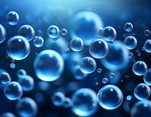 Poster -  futuristic background from blue bubbles, bokeh