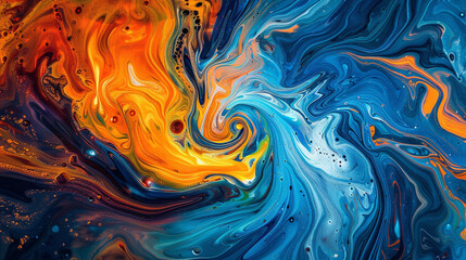 Wall Mural - Electric blue, vibrant orange, and neon yellow swirling together in a noisy, psychedelic grain.