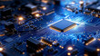 © Akuma - A close up view of microchip on circuit board, showcasing intricate details and glowing connections