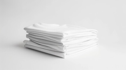 Poster - A Stack of Folded White T-Shirts on a White Background