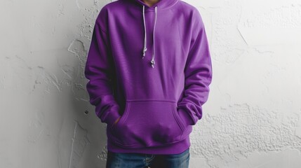 Sticker - Close-up of a Purple Hoodie with White Drawstrings