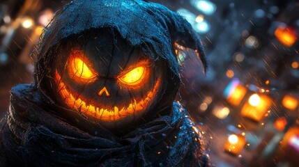 Glowing Jack O Lantern with Spooky Eyes