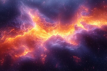 Wall Mural - vibrant cosmic nebula with fiery clouds of gas and glowing stars in deep space, showcasing the beaut