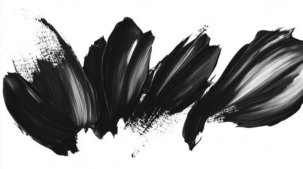 Poster - Abstract black brush strokes on a white canvas depicting movement and emotion in contemporary art