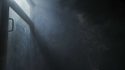 Wall Mural - soft diffused rays of light illuminate the foggy darkness and the window.