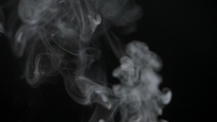 Wall Mural - close-up of white smoke clouds against a black background. contrast of brightly lit smoke and dark r