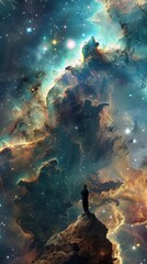 Wall Mural - heavenly shrine among cosmic nebulae, 4k hyperrealistic photo