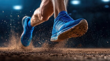 A sprinter's feet barely touching the ground during a race, moving with incredible speed