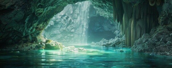 Canvas Print - Mystical subaquatic grotto, 4K hyperrealistic photo