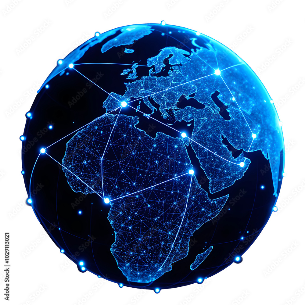 Digital globe with blue glowing network, isolated on transparent ...