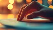 © LuvTK - Fingers carefully grasping the corner of a business report, focused on analyzing data, smooth paper texture reflecting soft office lighting,