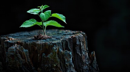 Canvas Print - A Young Sprout Emerging from a Burnt Tree Stump