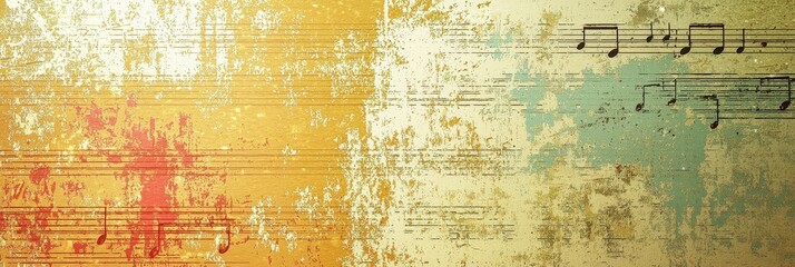 Aufkleber - blend of vibrant colors and musical notes on a textured surface, creating an engaging and dynamic visual experience