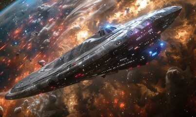 Poster - Galactic starship exploring the universe, 4K hyperrealistic photo