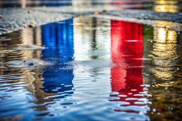 Canvas Print - colorful reflection in puddle on city street
