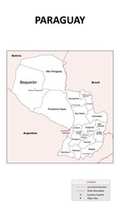  Paraguay Map. State map of Paraguay. Administrative map of Paraguay with state and capital in white color.