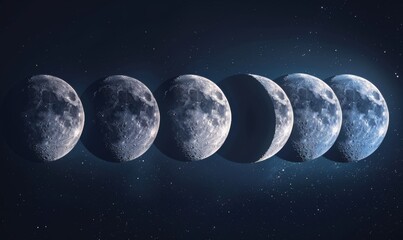 Wall Mural - moon phases illustrated in a scientific diagram, educational 4k hyperrealistic photo.