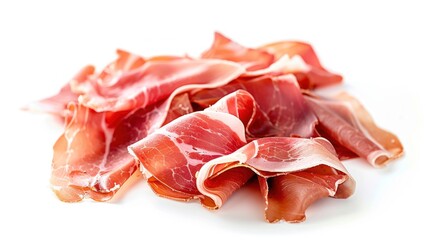 italian prosciutto crudo or spanish jamon isolated on white background