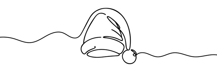 Wall Mural - Christmas hat one line drawing on a white background. Vector illustration.