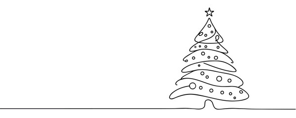 Wall Mural - Christmas tree star one line continuous illustration