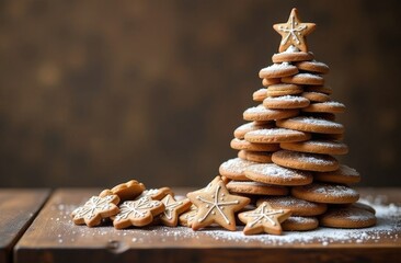 Christmas tree made of cookies on a wooden table