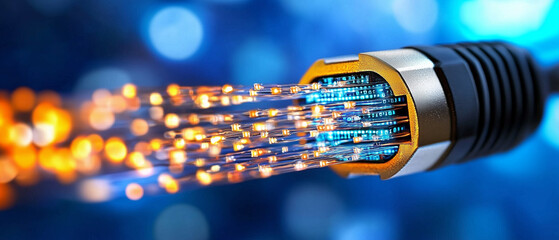 Aufkleber - close up view of fiber optic cable emitting light, showcasing vibrant colors and intricate details. image captures essence of modern technology and connectivity