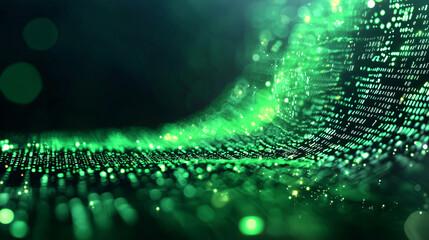 Aufkleber - mesmerizing digital landscape showcasing wave of green data points, symbolizing technology and innovation. This abstract representation evokes sense of depth and connectivity in digital realm